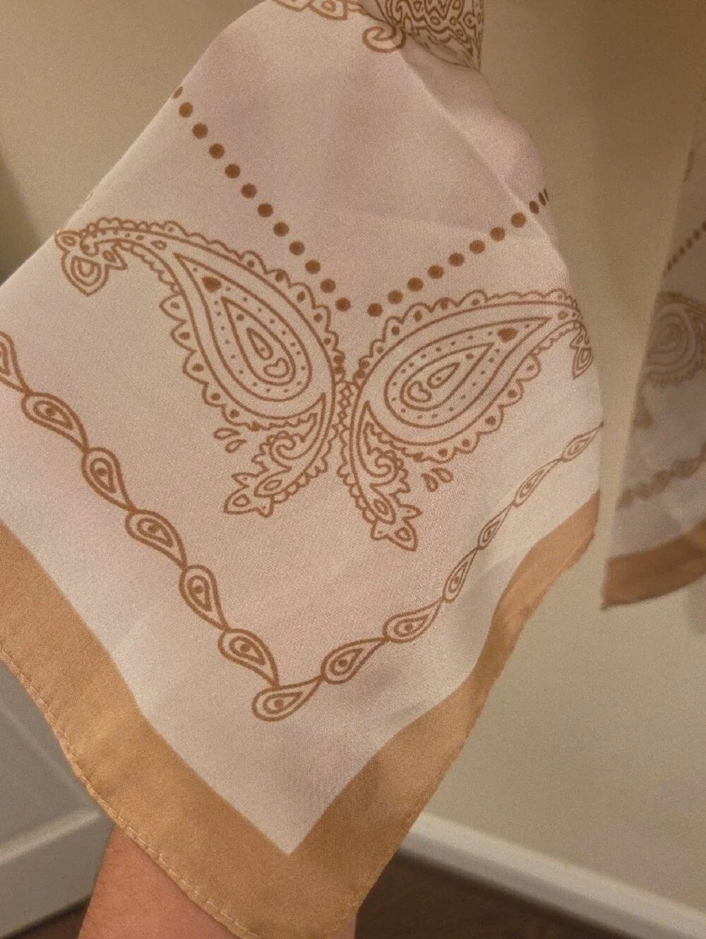 Neutral Paisley Square Scarf - Beige and Cream